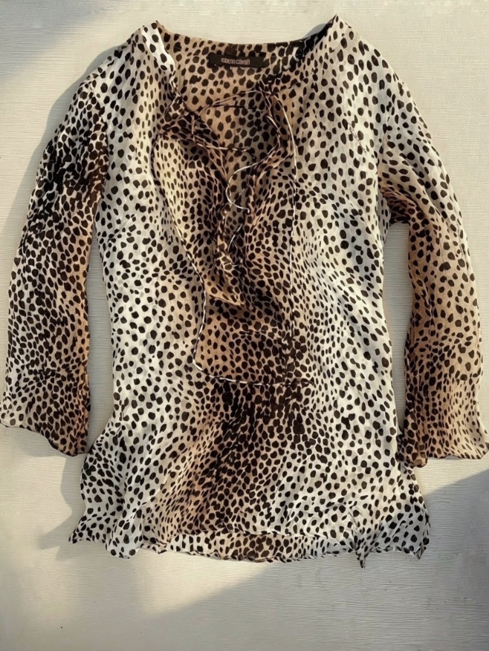 Roberto Cavalli Sheer Animal Print Blouse XS